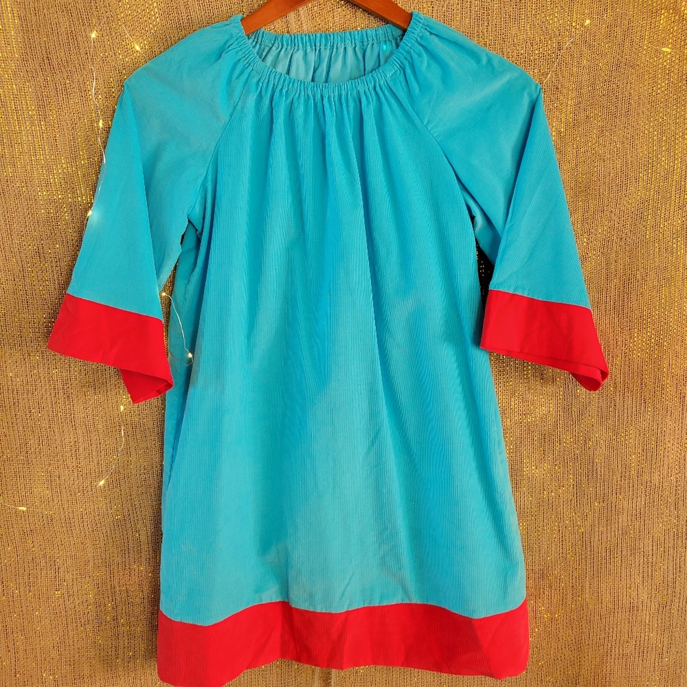 Kelly's Kids Corduroy Turquoise Red Tunic Dress 10-12